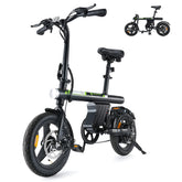 Black electric bike with folded version on a white background